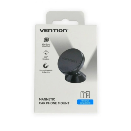Support magnétique pour smartphone Vention pour voiture - Fixation tableau de bord - Alliage d'aluminium - Silicone - Noir