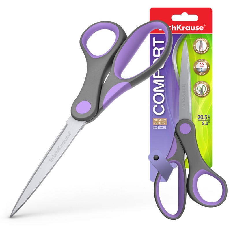 Ciseaux confort Erichkrause - Lames en acier inoxydable - Double affûtage avancé - Résistant à la corrosion - Poignées
