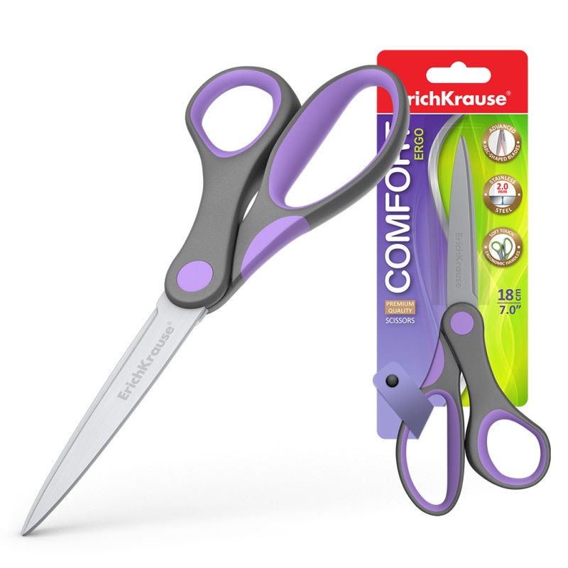 Ciseaux confort Erichkrause - Lames en acier inoxydable - Double affûtage avancé - Résistant à la corrosion - Poignées