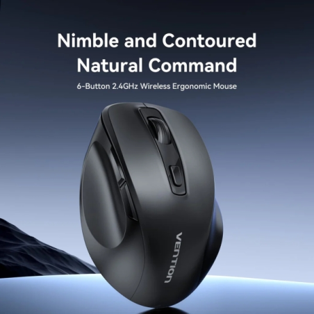 Souris sans fil ergonomique Vention pour droitiers - 6 boutons - 4000 dpi - Émetteur 2,4 GHz - Portée de 10 m - Fonctionne sur p