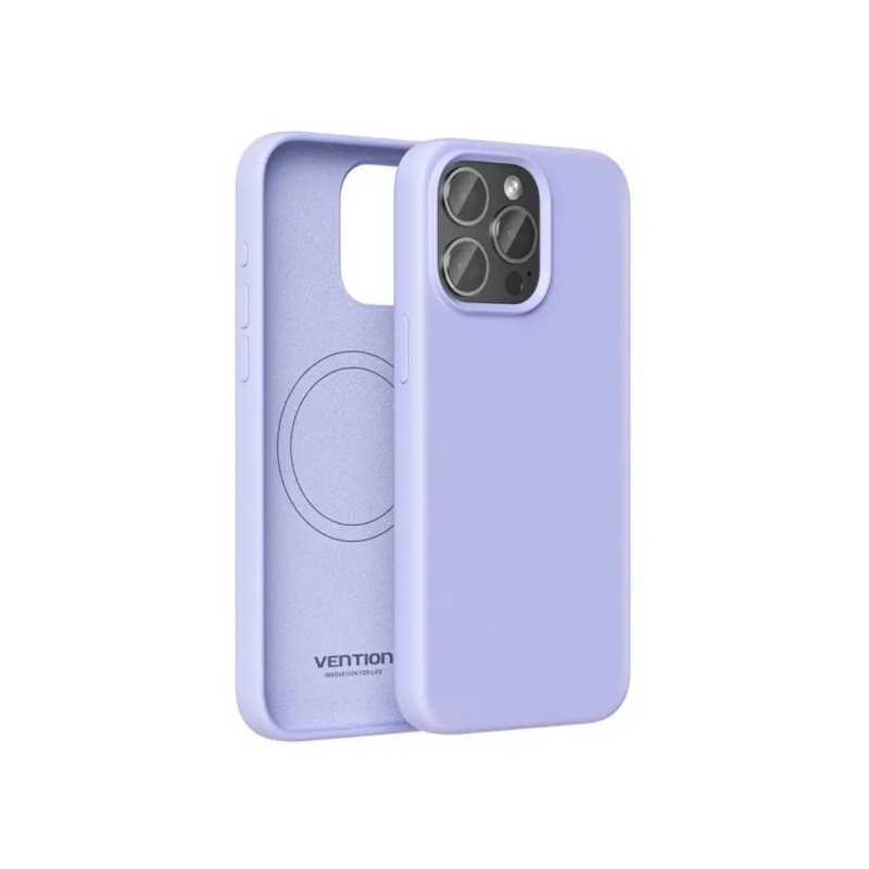 Coque en silicone Vention pour iPhone 14 - Anneau magnétique MagSafe - Doublure intérieure en microfibre - Violet