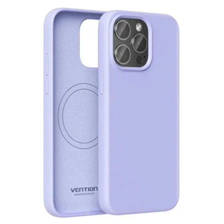 Coque en silicone Vention pour iPhone 14 - Anneau magnétique MagSafe - Doublure intérieure en microfibre - Violet