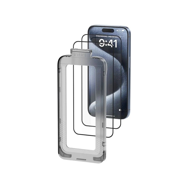 Lot de 2 protections d'écran Vention pour iPhone 15 Pro - Verre trempé - Outil d'installation anti-poussière - Transparent