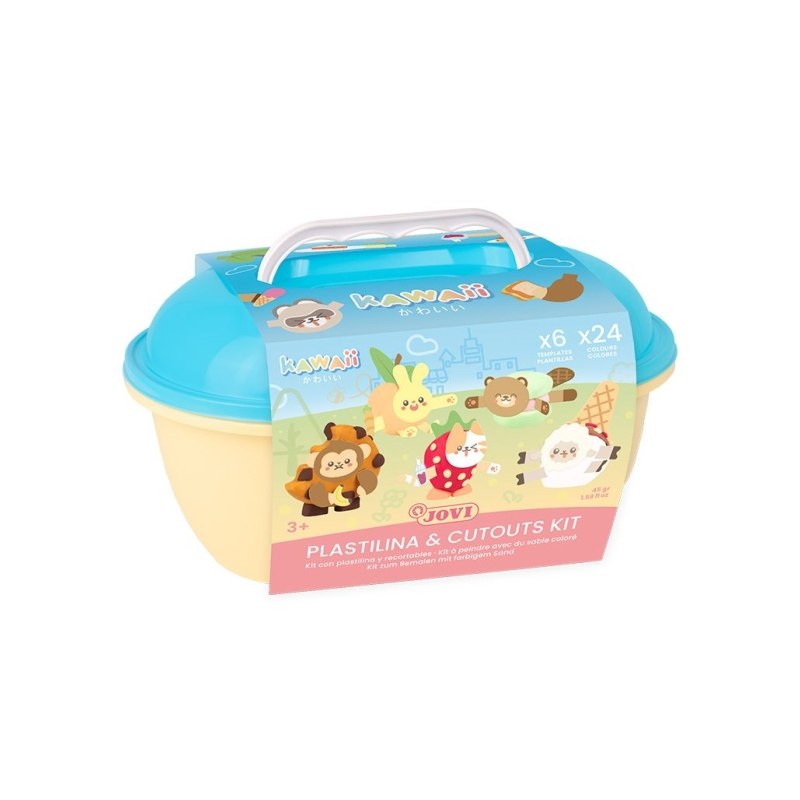 Coffret cadeau Jovi Kawaii avec 24 bâtonnets de pâte à modeler de 15 g + moules + emporte-pièces - Sans gluten - À base de plant