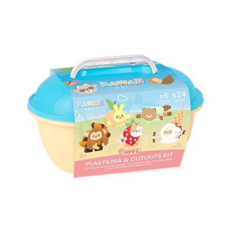 Coffret cadeau Jovi Kawaii avec 24 bâtonnets de pâte à modeler de 15 g + moules + emporte-pièces - Sans gluten - À base de plant