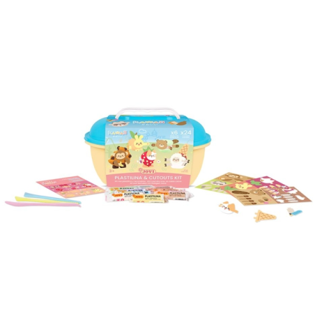 Coffret cadeau Jovi Kawaii avec 24 bâtonnets de pâte à modeler de 15 g + moules + emporte-pièces - Sans gluten - À base de plant