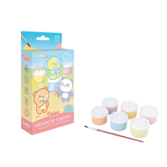 Coffret Jovi Kawaii avec 6 pots de peinture tempera (35 ml) + pinceau - Séchage rapide - Excellente adhérence - Prêt à l'emploi