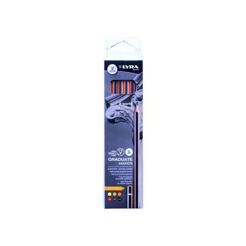 Lyra Graduate Artistic Pack de 6 crayons graphite - Graduations assorties - Noir