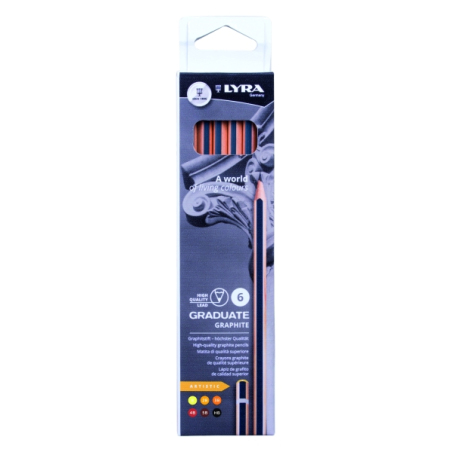 Lyra Graduate Artistic Pack de 6 crayons graphite - Graduations assorties - Noir