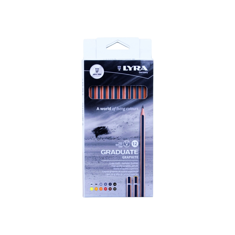 Lyra Graduate Pack de 12 crayons graphite - Graduations assorties - Noir