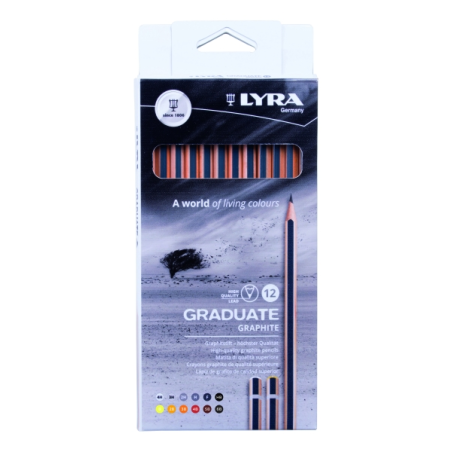 Lyra Graduate Pack de 12 crayons graphite - Graduations assorties - Noir
