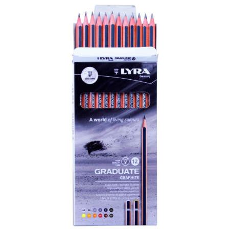 Lyra Graduate Pack de 12 crayons graphite - Graduations assorties - Noir