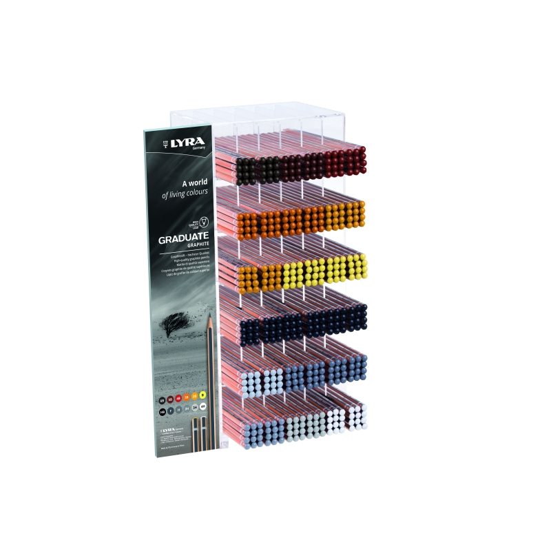 Vitrine Lyra pour diplômés avec 432 crayons graphite - Hexagonale - Graduations assorties - Noir