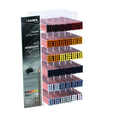 Vitrine Lyra pour diplômés avec 432 crayons graphite - Hexagonale - Graduations assorties - Noir