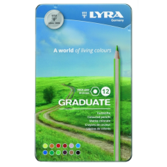 Lyra Graduate Pack de 12 crayons de couleur - Hexagonal - Étui en métal - Noir