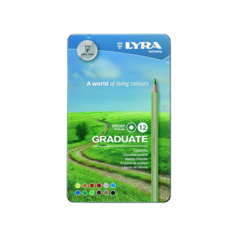 Lyra Graduate Pack de 12 crayons de couleur - Hexagonal - Étui en métal - Noir