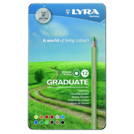 Lyra Graduate Pack de 12 crayons de couleur - Hexagonal - Étui en métal - Noir