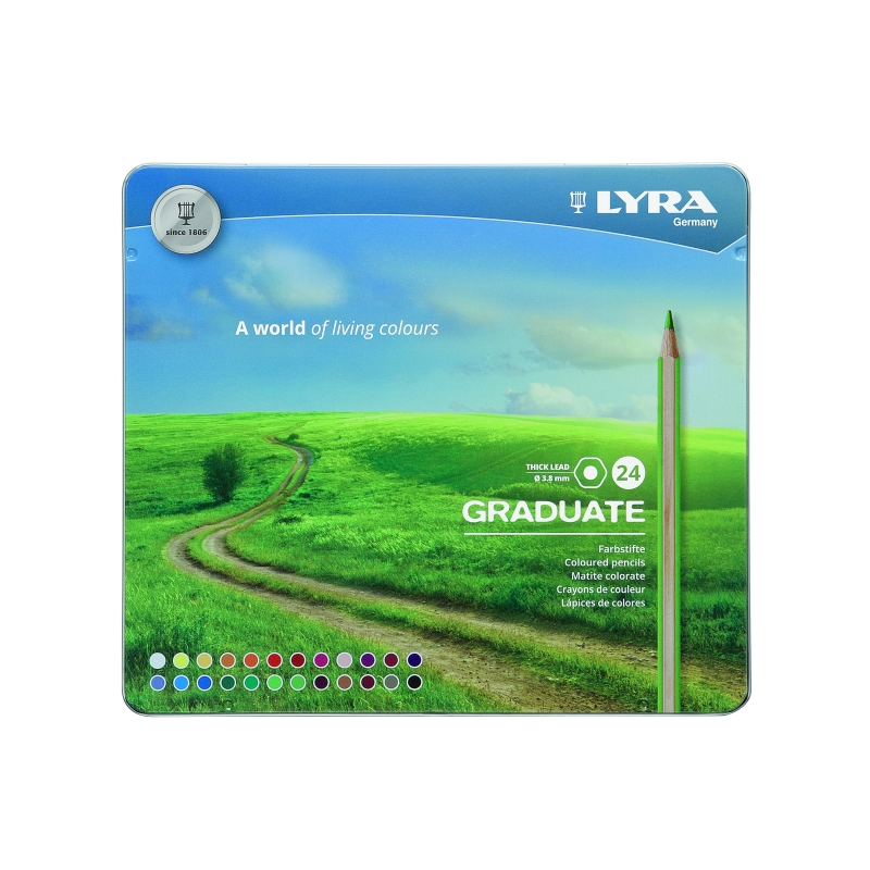 Lyra Graduate Pack de 24 crayons de couleur - Hexagonal - Étui en métal - Noir