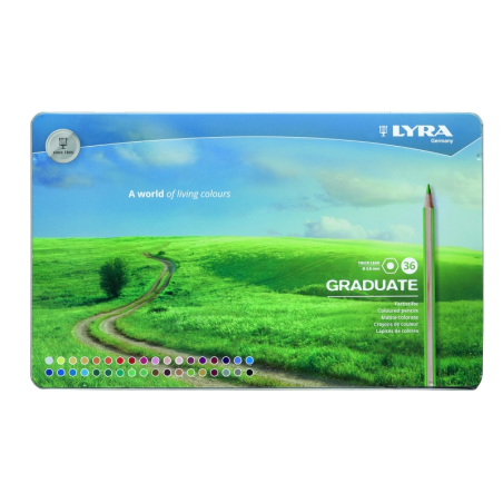 Lyra Graduate Pack de 36 crayons de couleur - Hexagonal - Étui en métal - Noir