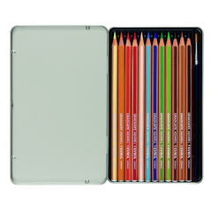 Lyra Graduate Pack de 12 crayons de couleur aquarelle avec 1 pinceau inclus - Hexagonal - Étui en métal - Couleurs assorties