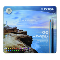 Lyra Graduate Pack de 24 crayons aquarellables avec 1 pinceau inclus - Hexagonal - Étui en métal - Couleurs assorties