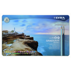 Lyra Graduate Pack de 36 crayons aquarellables avec 1 pinceau inclus - Hexagonal - Étui en métal - Couleurs assorties