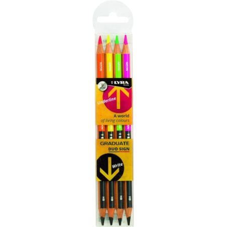 Crayons Lyra Duo, lot de 4 crayons à double pointe - Ronds - Sachet plastique - Couleurs assorties