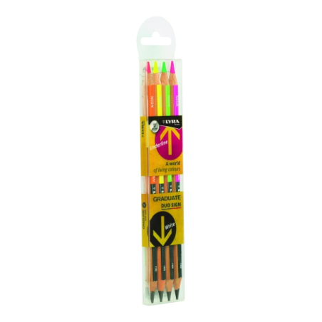 Crayons Lyra Duo, lot de 4 crayons à double pointe - Ronds - Sachet plastique - Couleurs assorties