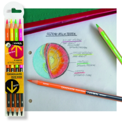 Crayons Lyra Duo, lot de 4 crayons à double pointe - Ronds - Sachet plastique - Couleurs assorties