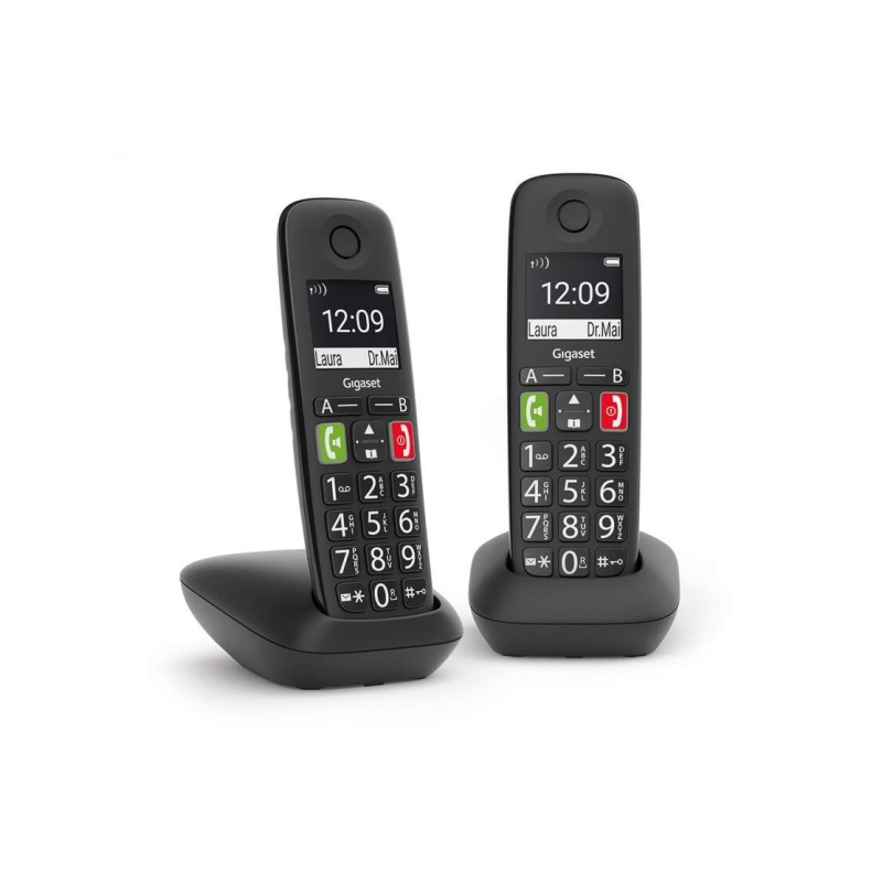 Téléphone sans fil Gigaset E290 Duo avec DECT + 1 combiné supplémentaire - Grand écran noir et blanc - Grandes touches numérique