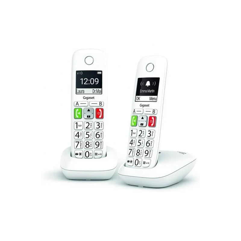 Téléphone Déct Sans Fil Gigaset E290 Duo + 1 Extension - Grand Ecran N/B - Touches à Grands Chiffres - Volume avec Fonction Ampl