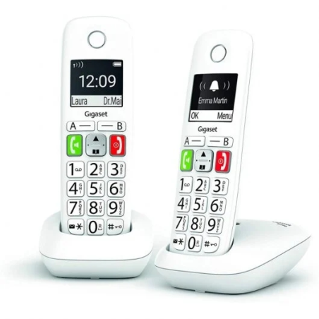 Téléphone Déct Sans Fil Gigaset E290 Duo + 1 Extension - Grand Ecran N/B - Touches à Grands Chiffres - Volume avec Fonction Ampl
