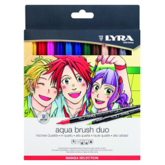 Lyra Aqua Brush Duo Manga Pack de 12 marqueurs pinceaux - Rond - Double pointe - Pinceau et pointe fine - Couleurs assorties