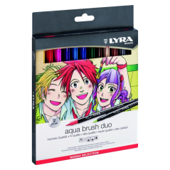 Lyra Aqua Brush Duo Manga Pack de 12 marqueurs pinceaux - Rond - Double pointe - Pinceau et pointe fine - Couleurs assorties