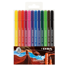 Lyra Graduate Pack de 12 feutres à pointe synthétique - Pointe fine - Couleurs assorties