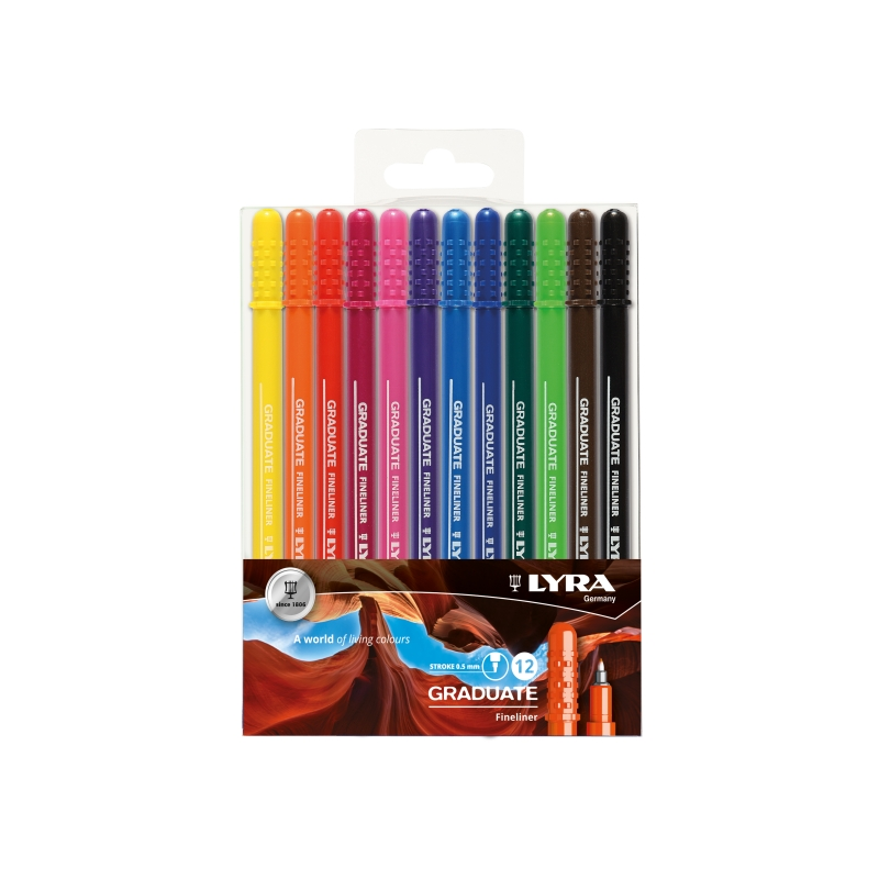 Lyra Graduate Pack de 12 feutres à pointe synthétique - Pointe fine - Couleurs assorties