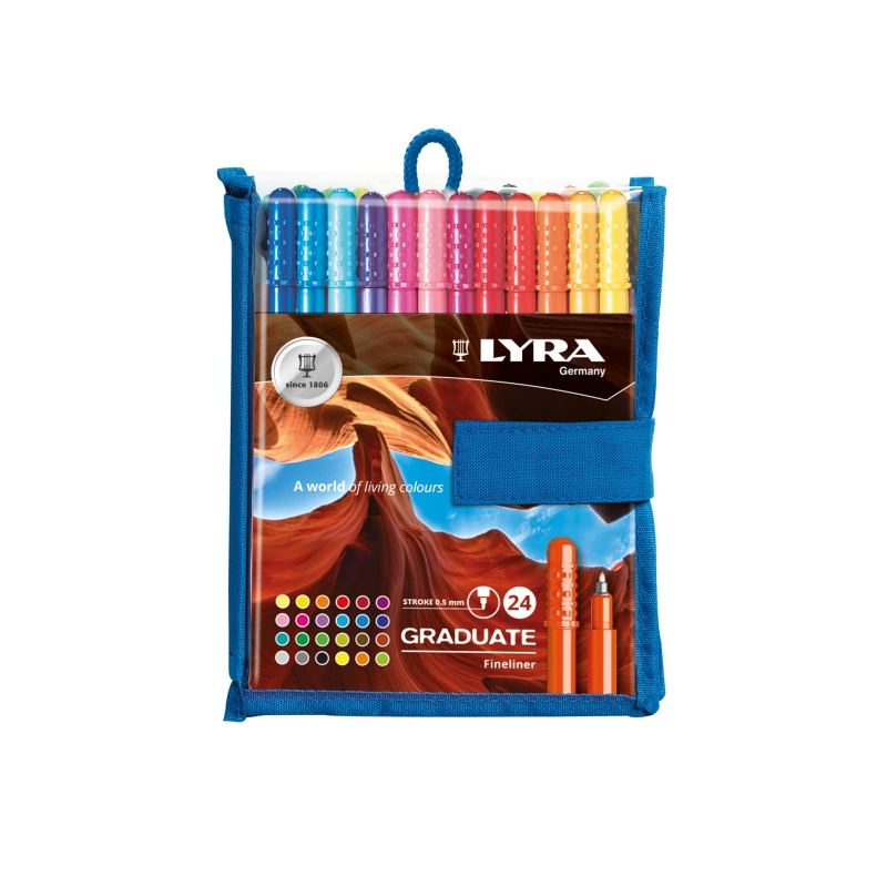 Lyra Graduate Pack de 24 feutres à pointe synthétique - Pointe fine - Couleurs assorties