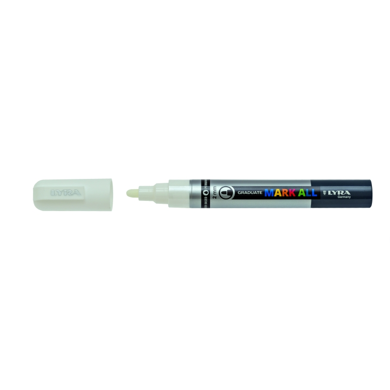 Marqueurs permanents Lyra Mark All, lot de 6, multi-surfaces, pointe ronde, 2 mm, blanc