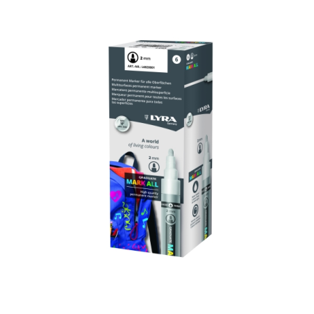 Marqueurs permanents Lyra Mark All, lot de 6, multi-surfaces, pointe ronde, 2 mm, blanc