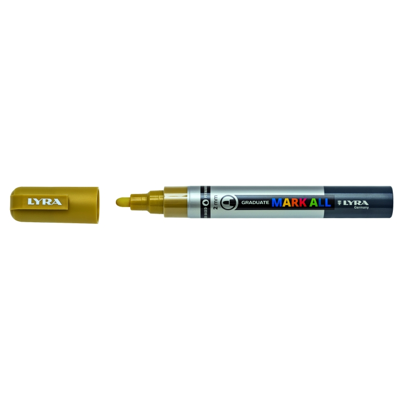 LOT de 6 Marqueur permanent Lyra Mark All - Multi-surfaces - Pointe ronde - 2 mm - Couleur or