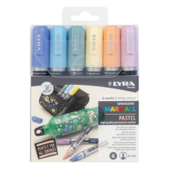 Marqueurs permanents Lyra Mark All, lot de 6 – Multisurfaces – Pointe ronde – 2 mm – Boîte de 6 unités – Couleurs pastel