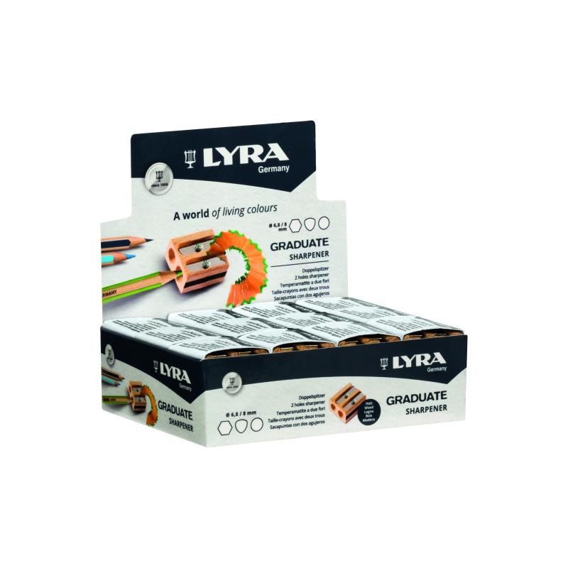 LOT de 24 Taille-crayon double en bois Lyra Graduate - Crayons jusqu'à 8 mm - Lame de haute qualité