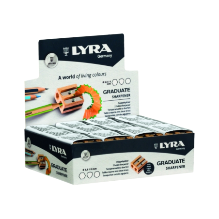LOT de 24 Taille-crayon double en bois Lyra Graduate - Crayons jusqu'à 8 mm - Lame de haute qualité