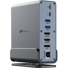 Station d'accueil Leotec LEDS06 USB-C 15 en 1 : 2 ports HDMI 4K + DisplayPort, alimentation 100 W, Ethernet Gigabit, 5 ports USB