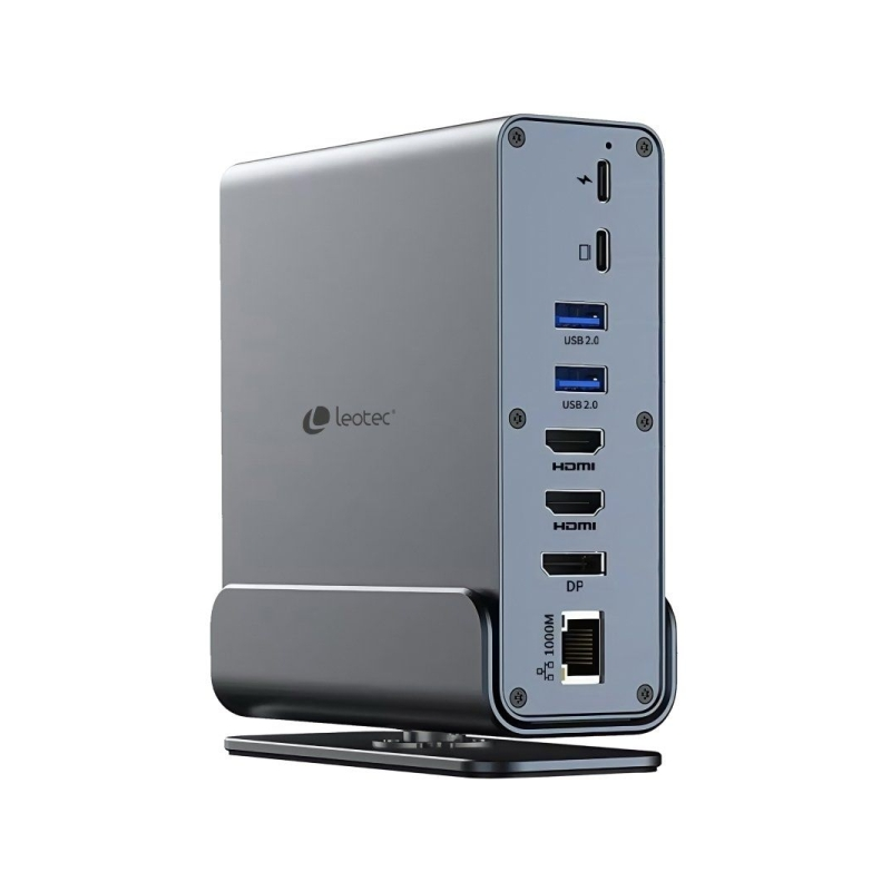 Station d'accueil Leotec LEDS06 USB-C 15 en 1 : 2 ports HDMI 4K + DisplayPort, alimentation 100 W, Ethernet Gigabit, 5 ports USB