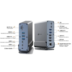 Station d'accueil Leotec LEDS06 USB-C 15 en 1 : 2 ports HDMI 4K + DisplayPort, alimentation 100 W, Ethernet Gigabit, 5 ports USB