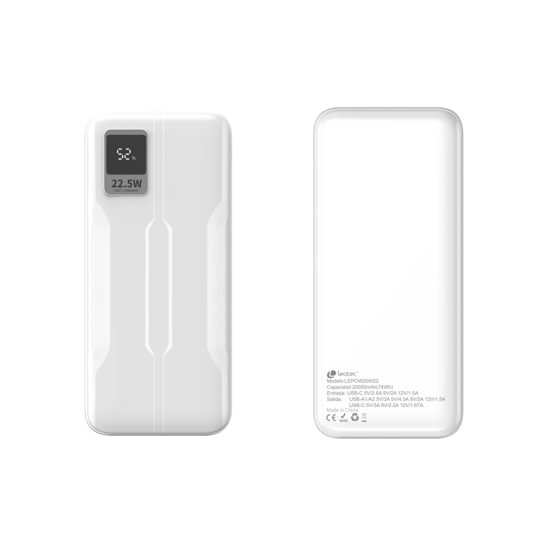 Batterie externe Leotec 20 000 mAh PD 22,5 W - Blanc