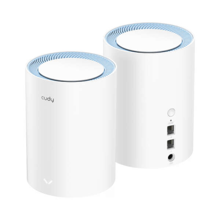 Cudy M1200 Lot de 2 Systèmes WiFi Mesh AC1200 Dual Band - 867Mbps en 5GHz, 300Mbps en 2,4GHz - 1x Port LAN 10/100Mbps, 1x Port W