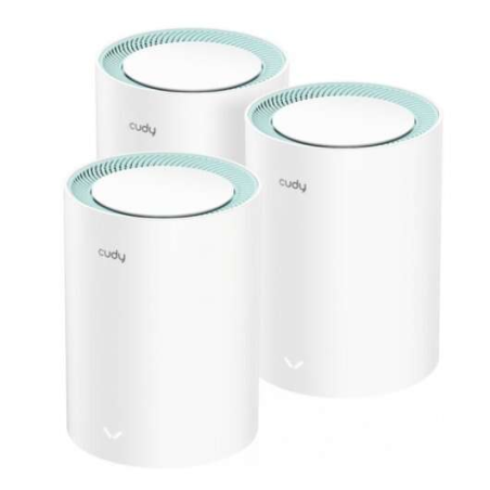 Cudy M1300 Pack de 3 Systèmes WiFi Mesh AC1200 Dual Band - 867Mbps en 5GHz, 300Mbps en 2.4GHz - 1x Port LAN 1000/100/10Mbps, 1x