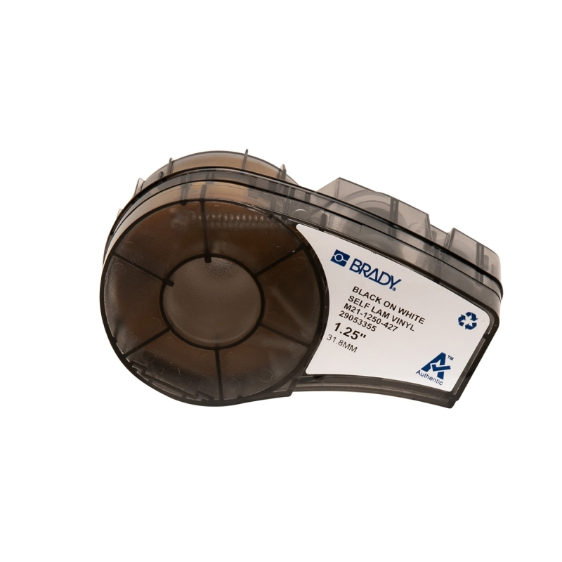 Ruban adhésif vinyle auto-laminant Brady M21-1250-427 d'origine - Texte noir sur fond blanc - Largeur : 31,75 mm longueur : 4,30